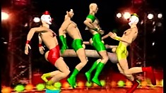 Gay animated circus performers are so close they slide it up the butt