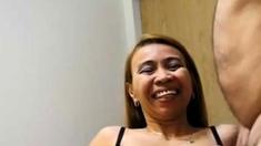 Mature Asian takes a load on her tits