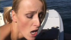 Sexy blonde tramp enjoys a rough dick pounding out on a boat